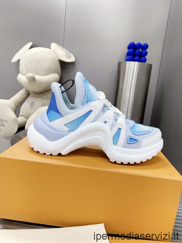 Replica Louis Vuitton 2022 Light Blue Printed Cotton Leather LV Archlight Sneakers 35 To 41