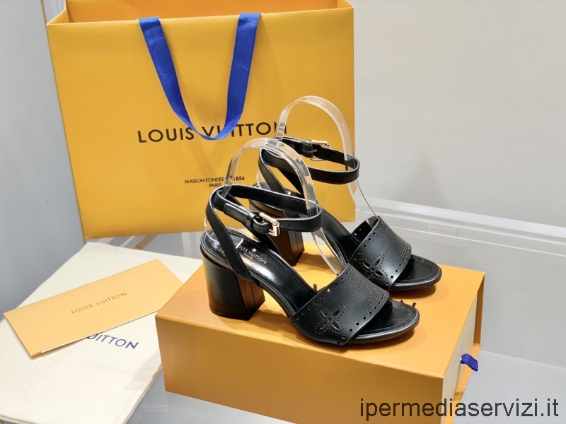 Replica Louis Vuitton Horizon Heeled Sandal in Black Supple Calf Leather 80MM 35 To 42