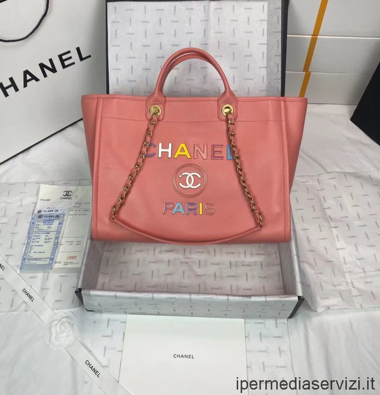 Replica Chanel 2022 Pink Calfskin Aged Large Shopping Tote Bag A66941 30x50x22CM