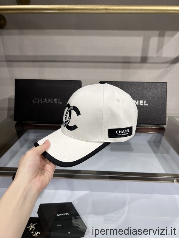 Replica Chanel Vintage CC Logo Canvas Baseball Cap Hat in White