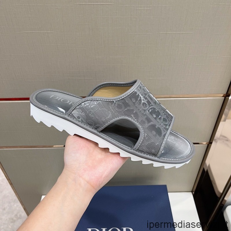 Replica Dior Gray Dior Oblique Satin Slide Sandal 38 To 45