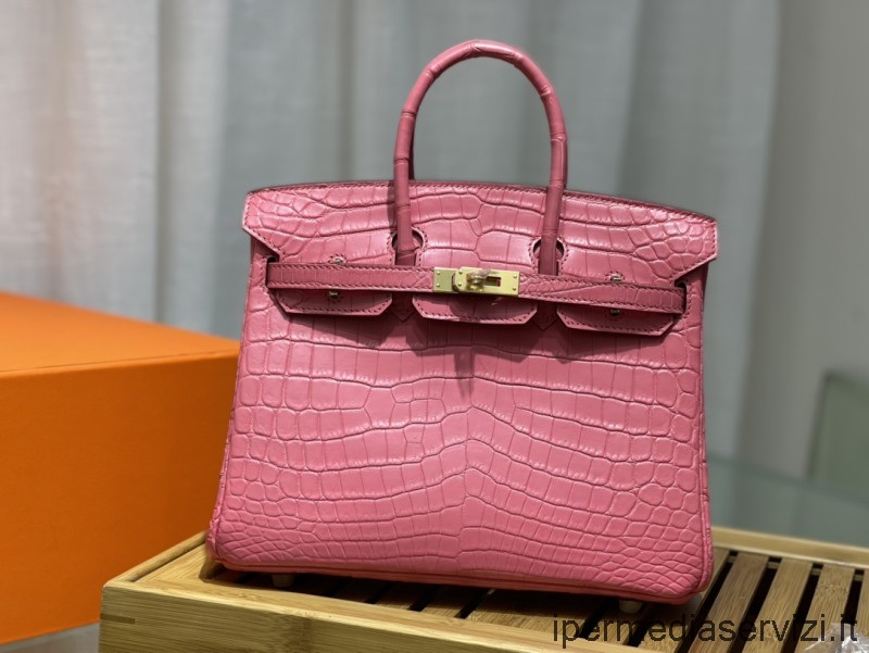 Replica Hermes VIP Birkin 25 Tote Bag in Pink Real Crocodile Leather