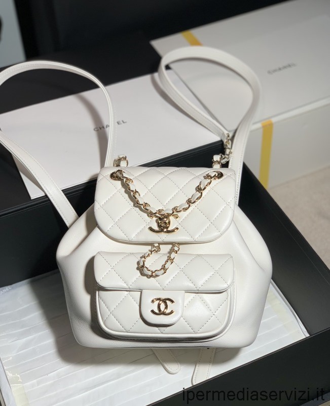Replica Chanel Micro Backpack in White Calf Leather AS2908 18x18x12CM 13x16x10CM