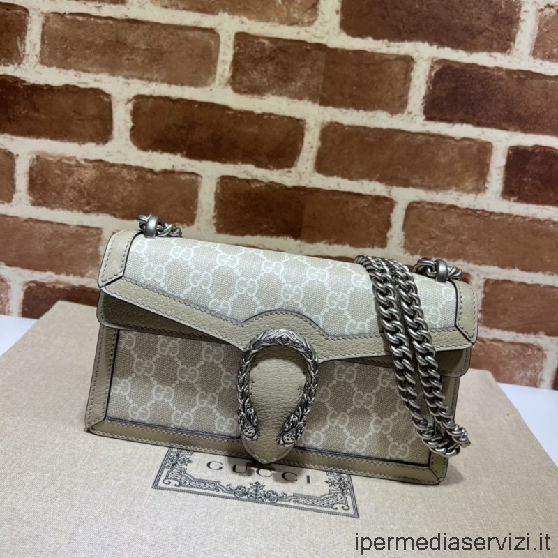Replica Gucci Dionysus Small GG Chain Shoulder Bag in Beige and White GG Supreme Canvas 499623 25x13x7CM