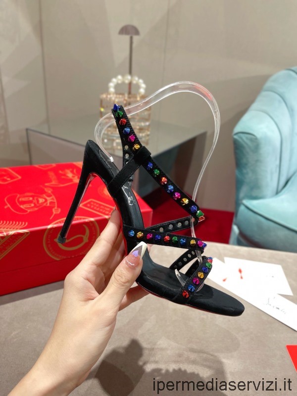 Replica Christian Louboutin Spikita Strap Heeled Sandal with Studded in Black Leather 100MM 34 To 43