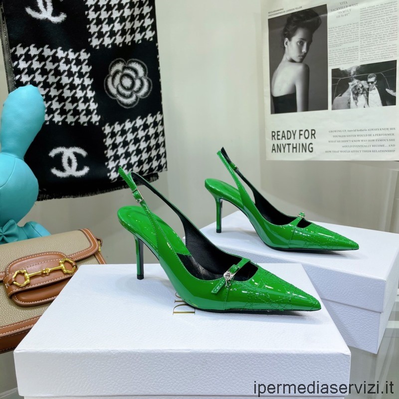 Réplica Dior 2022 Zapatos De Salón Destalonados De Charol Verde De Becerro 85 Mm 35 A 41