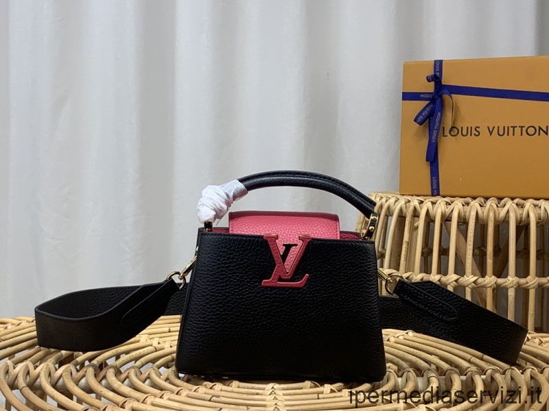 Réplica Louis Vuitton Capucines Mini Bolso De Hombro Con Asa Superior En Cuero De Becerro Berlingot Rosa Negro M59882 21x14x8cm