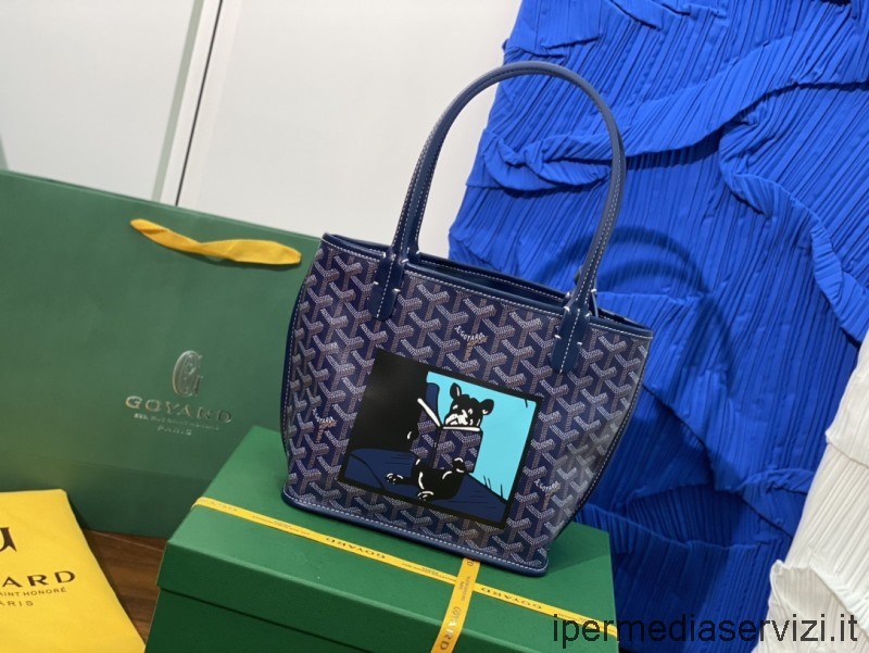 Replica Goyard Anjou Mini Tote Bag En Lona Goyard Azul Y Cuero 20x20x10cm