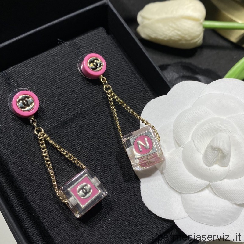 Replica Chanel Cc N5 Pendientes De Cristales Rosa