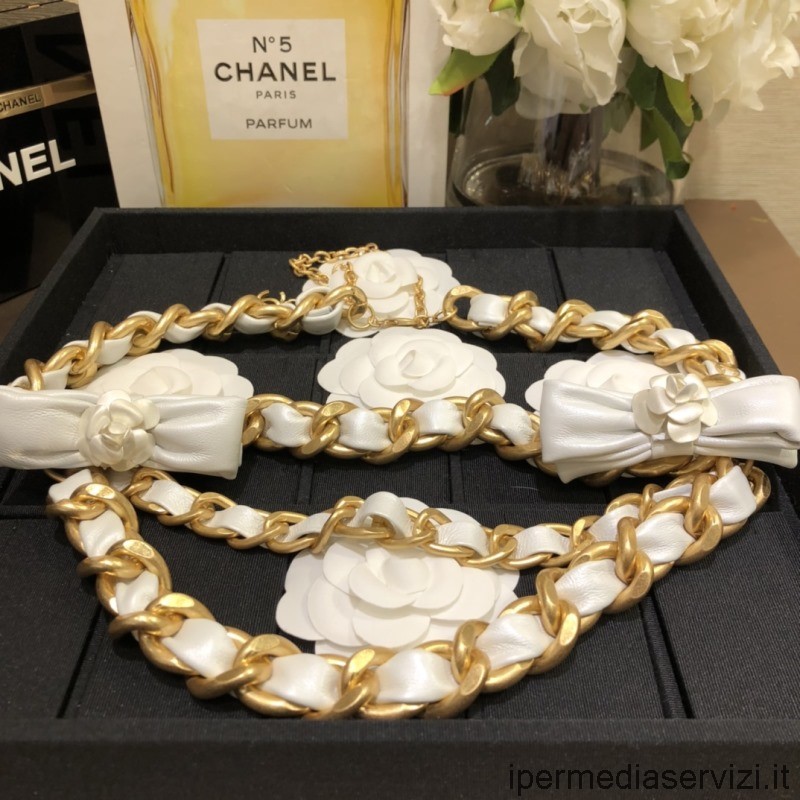Réplica Chanel Cinturón De Cadena De Cuero Con Lazo Blanco