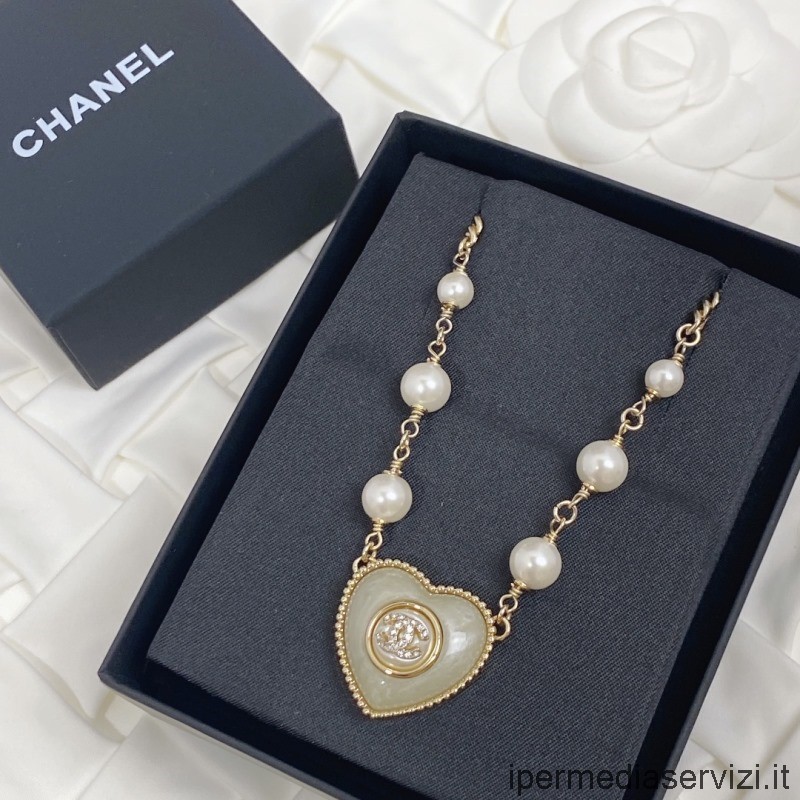 Réplica Chanel Cristales Cc Corazón Perlas Collares