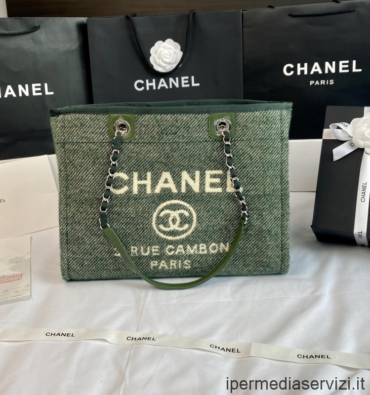 Réplica Chanel Pequeña Cadena Deauville Bolso De Hombro De Compras En Verde A67001 33x14x24cm