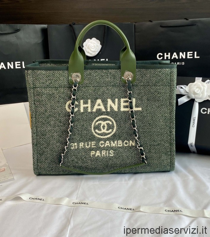 Réplica De Chanel Bolso De Hombro Grande Con Cadena Deauville Para Compras En Verde A66941 38x32x18cm