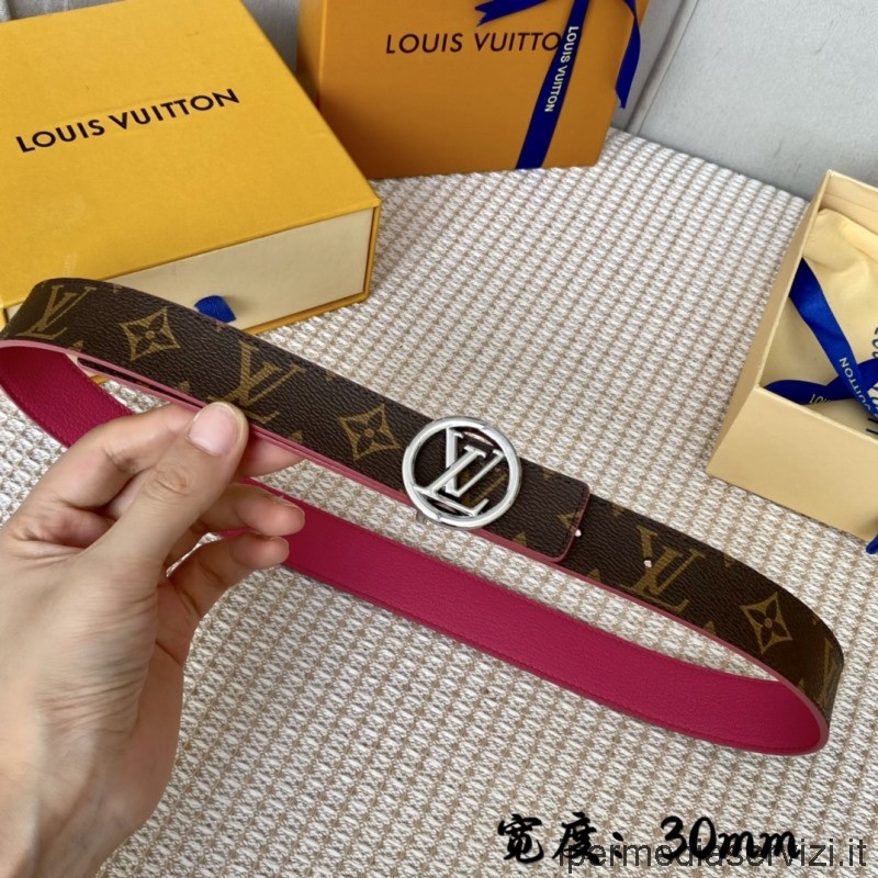 Réplica De Louis Vuitton Lv Circle 30mm Reversible Monogram Cinturón De Cuero Fucsia