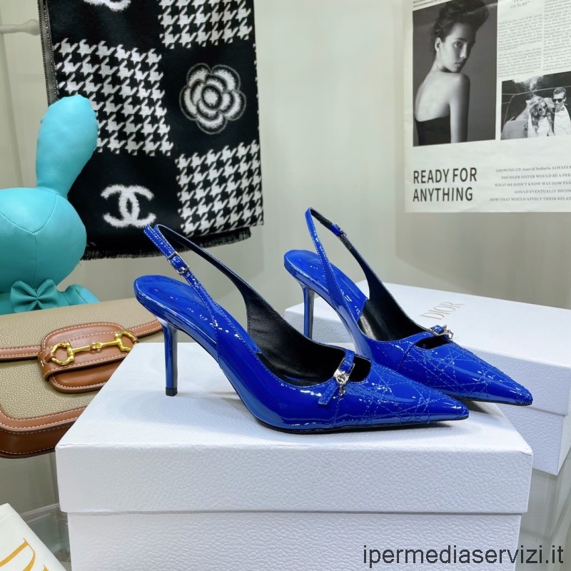 Réplica Dior 2022 Zapatos De Salón Destalonados De Charol Azul 85 Mm 35 A 41