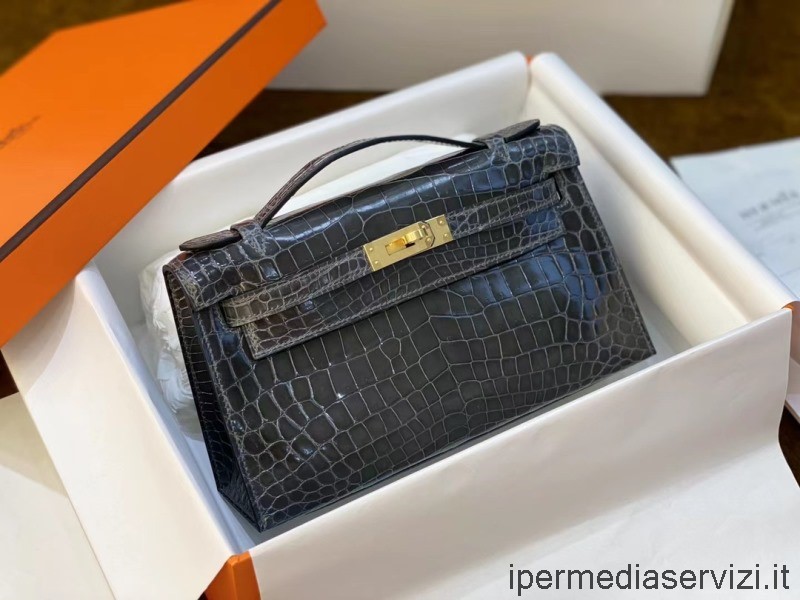 Réplica Hermes Vip Gris Cocodrilo Mini Kelly Pochette Bolso De Embrague 22cm