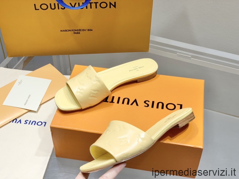 Réplica De Louis Vuitton Lv Revival Flat Mule Slide Sandalia En Piel De Cordero En Relieve Con Monograma Amarillo 35 A 41