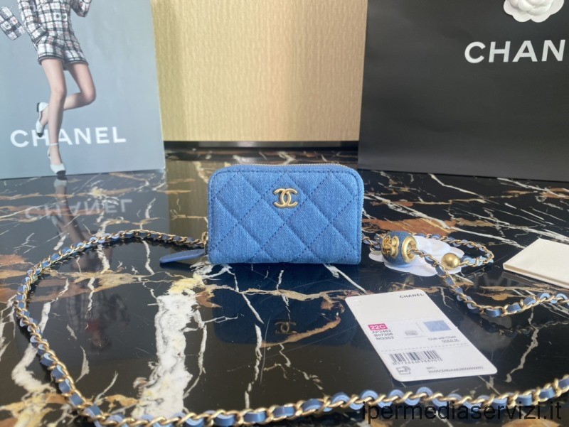 Replica Chanel 2022 Cc Monedero Cartera Con Cadena En Denim Azul Ap2462 11x7x2cm