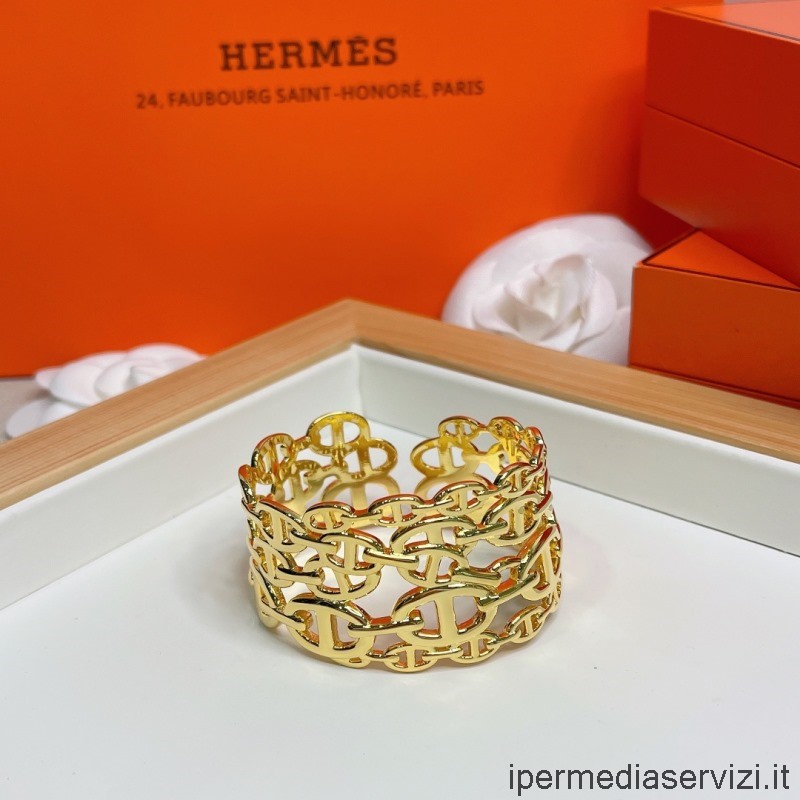 Réplica De Hermes Chaine Dancre Enchainee Pulsera Grande De Oro