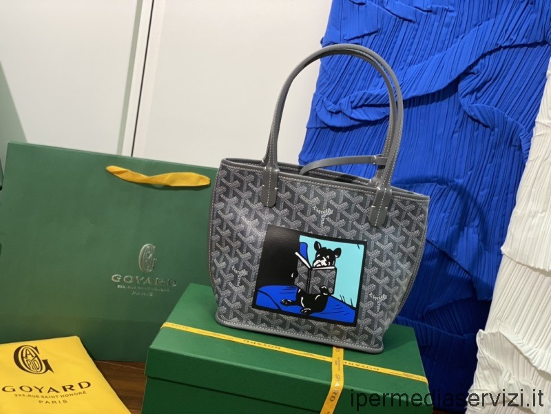 Réplica Goyard Anjou Mini Tote Bag En Lona Goyardine Gris Y Cuero 20x20x10cm