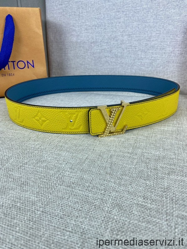Réplica De Louis Vuitton Lv Initiales Color Blocks Cinturón De Piel De Becerro En Amarillo Azul