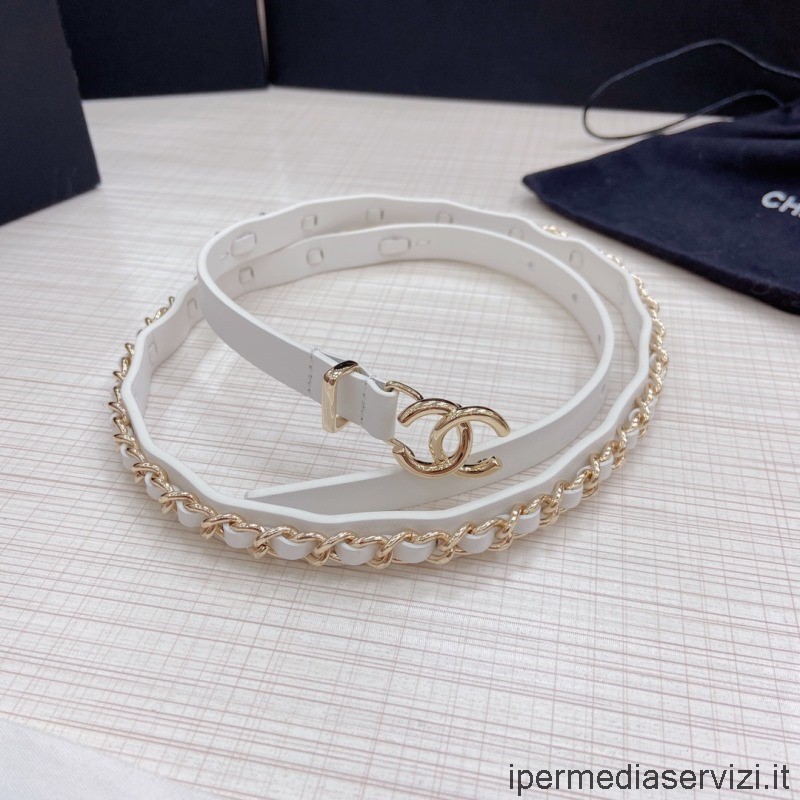 Replica Chanel 2022 Cc Cadena Y Cinturón De Cuero En Blanco 15mm