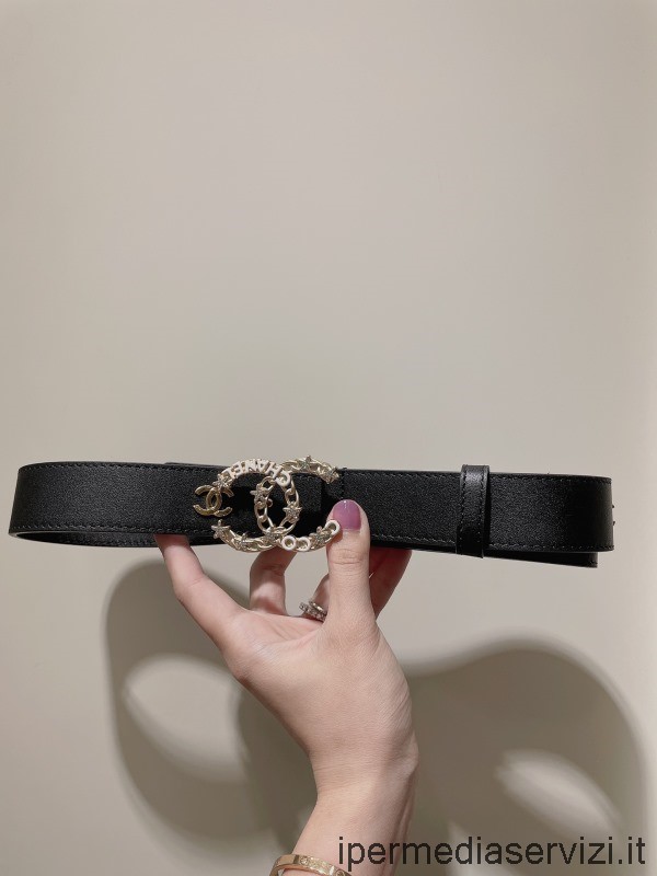 Replica Chanel Cc Logo Cinturón De Cuero Negro 30mm