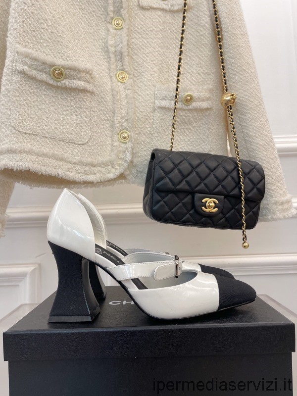 Réplica Chanel 2022 Slingback Pumps Zapatos Abiertos En Piel De Becerro Brillante Blanca 85mm 35 A 41