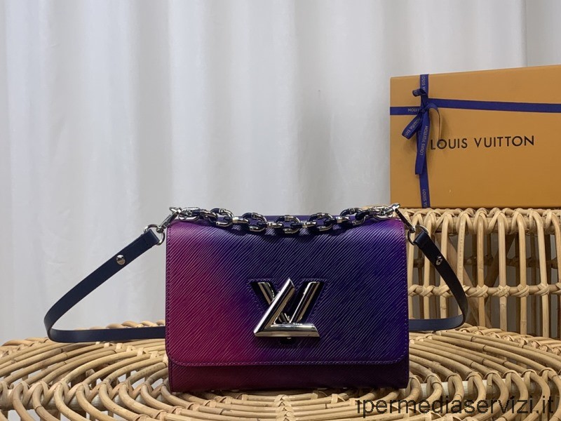 Réplica De Louis Vuitton Twist Mm Bolso De Hombro En Degradado Azul Púrpura Piel De Vaca Epigrainada M59894 23x17x9cm