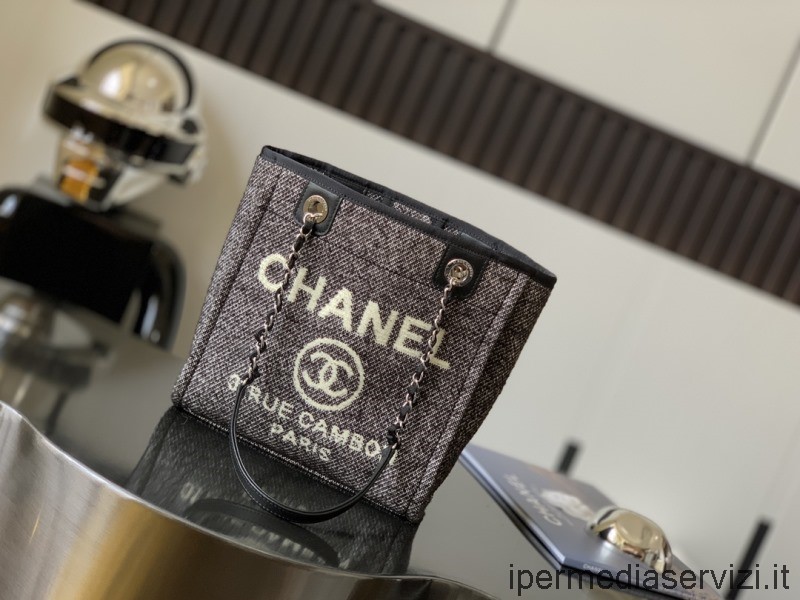 Réplica Chanel Pequeño Bolso De Compras De Fibras Mixtas Deauville En Lona Gris A66939 26x7x27cm