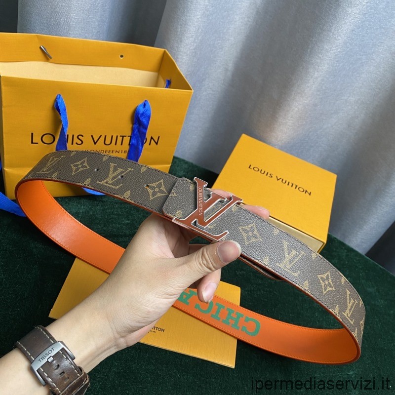 Réplica De Louis Vuitton Lv Pyramide Cities Exclusivo Cinturón Reversible De 40 Mm En Lona Monogram Y Cuero Naranja