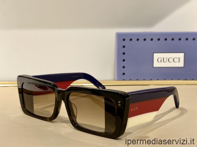 Réplica De Gafas De Sol Con Solapa Rectangular De Acetato Gucci Gg0543 Negro Azul Rojo