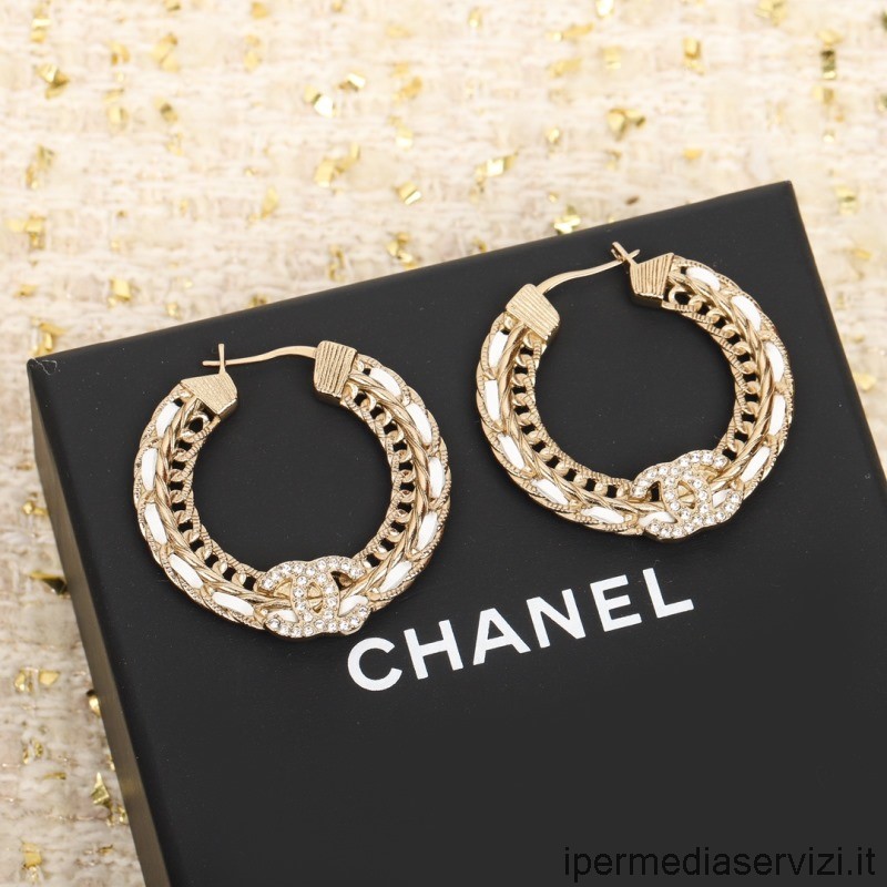 Replica Chanel Crystal Cc Cadena De Oro Aretes De Cuero