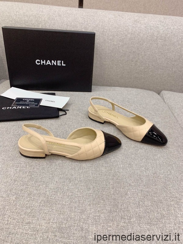 Replica Chanel Vintage Beige Cuero Acolchado Slingback Zapatos Planos 35 A 39