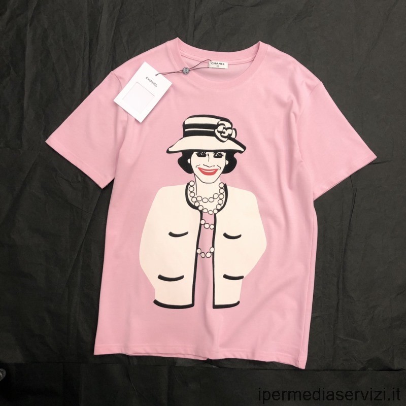 Réplica Chanel Dama Coco Rosa Algodón Camiseta Sml