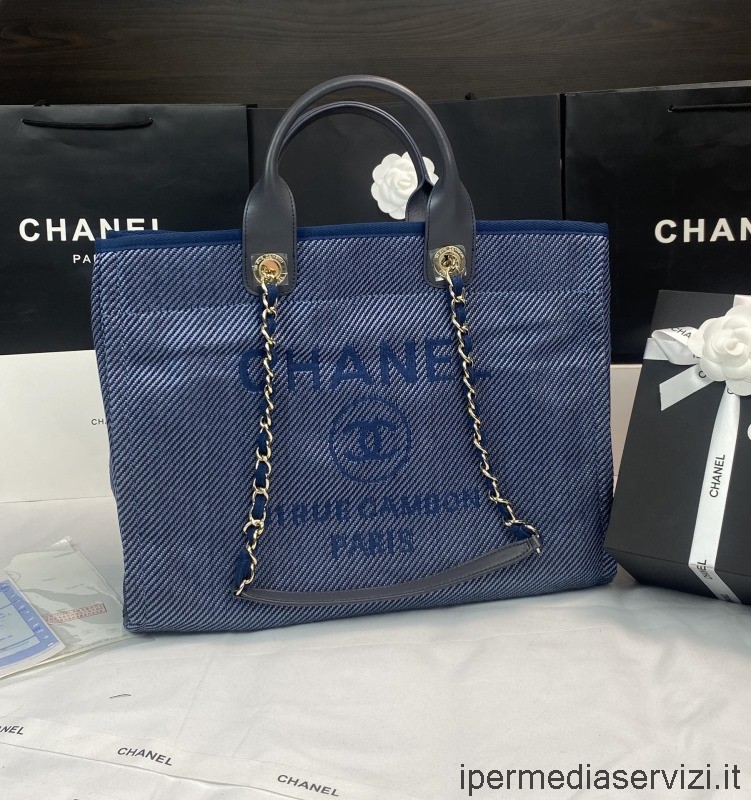 Réplica De Chanel Grande Deauville Cadena Bolso De Hombro De Compras En Azul A66941 38x32x18cm