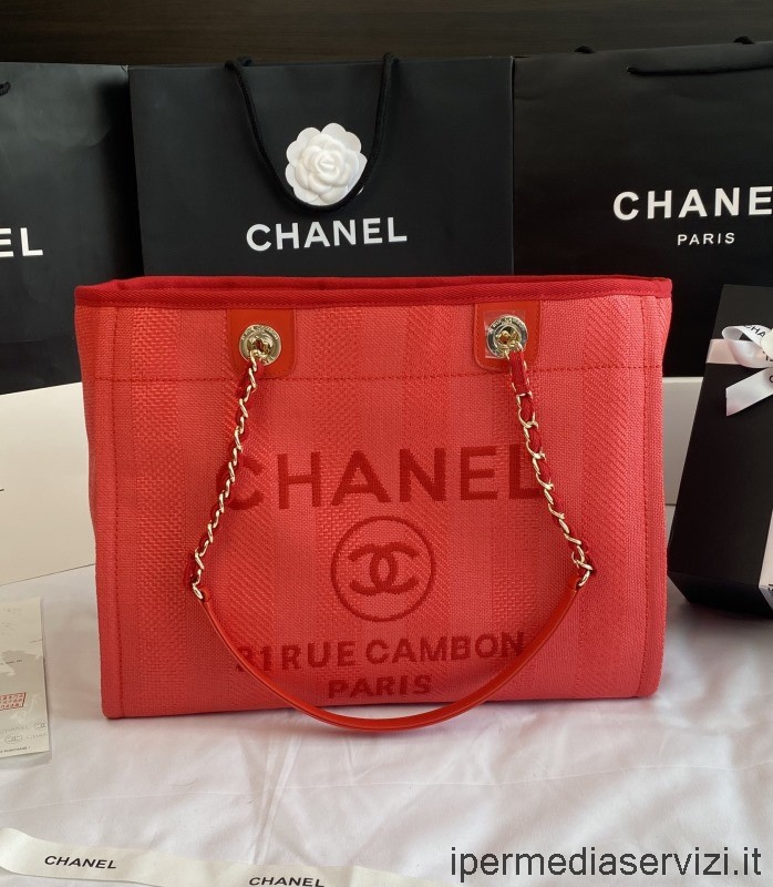 Réplica De Chanel Pequeña Cadena Deauville Bolso De Hombro De Compras En Rojo A67001 33x14x24cm