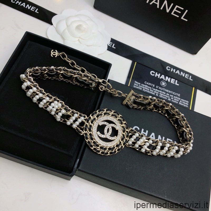 Réplica De Collar De Cadena De Perlas Cc De Cristales De Chanel