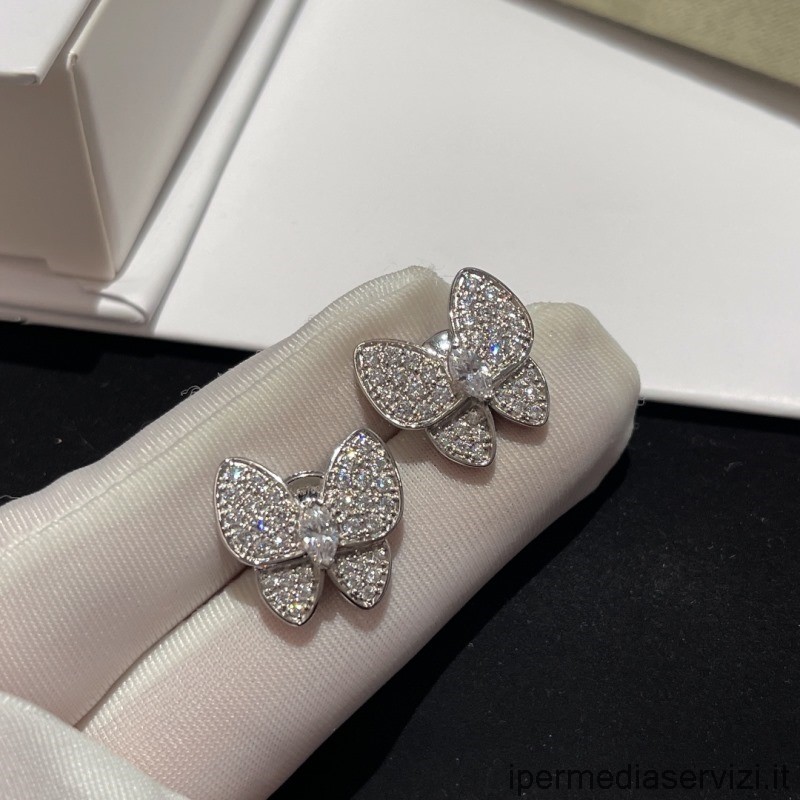 Réplica Van Cleef Arpels Diamantes Dos Pendientes De Mariposa Plata