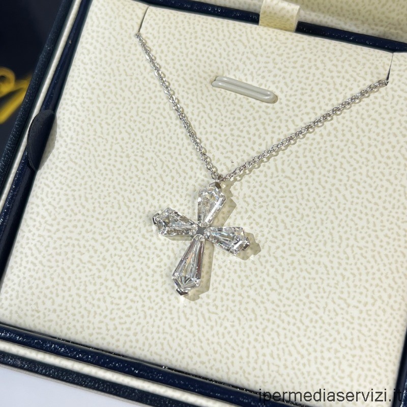Réplica Graff Vip Clásico Oro Blanco Cruz Diamantes Mini Colgante Collar
