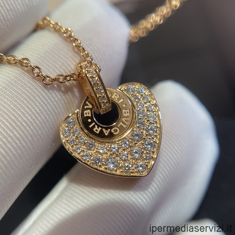 Réplica Bvlgari Oro Amarillo Diamante Pavé Cuore Corazón Colgante Collar