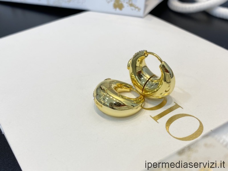 Replica Dior Gold Cd Navy Pendientes Con Cristales Blancos