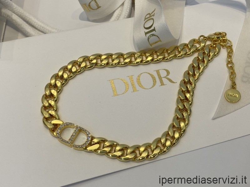 Réplica Dior 30 Montaigne Collar De Cadena De Oro Con Cd De Cristal