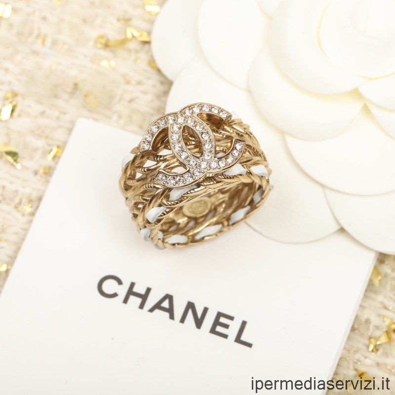 Replica Chanel Crystal Cc Oro Cadena Cuero Anillos
