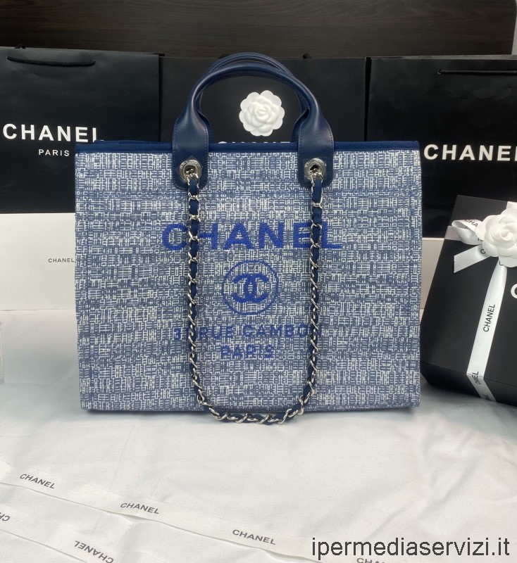 Réplica De Chanel Grande Deauville Cadena Bolso De Hombro De Compras En Azul A66941 38x32x18cm