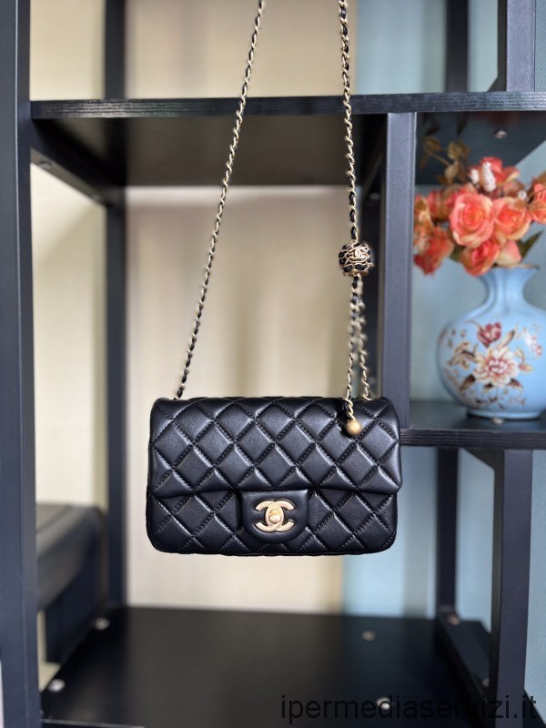 Réplica De Chanel Mini Bolso Con Solapa De Cadena En Piel De Cordero Negra As1787 15x20x8cm