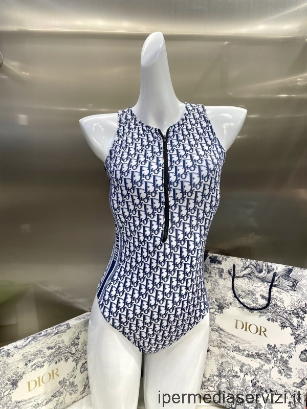 Réplica Dior Oblique Traje De Baño De Seda Azul Bikini Sml
