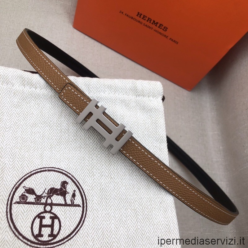 Réplica Hermes H Au Carre Hebilla De Cinturón Correa De Cuero Reversible Marrón Negro 13mm