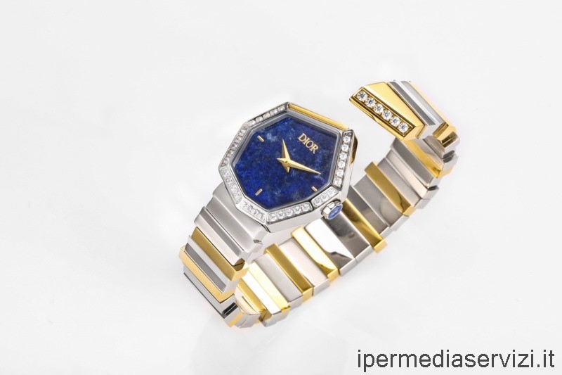 Réplica Dior Vip Diamantes De Oro Y Madre Perla Azul Gema Movimiento De Cuarzo Reloj 27x25cm