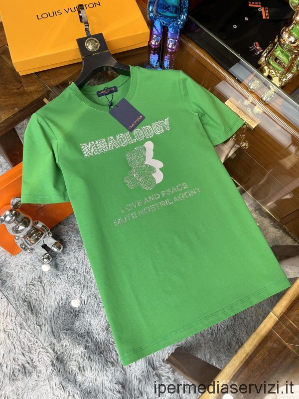 Réplica Louis Vuitton Mens Mnaolodgy Bear Camiseta De Algodón Verde M A Xxxxl